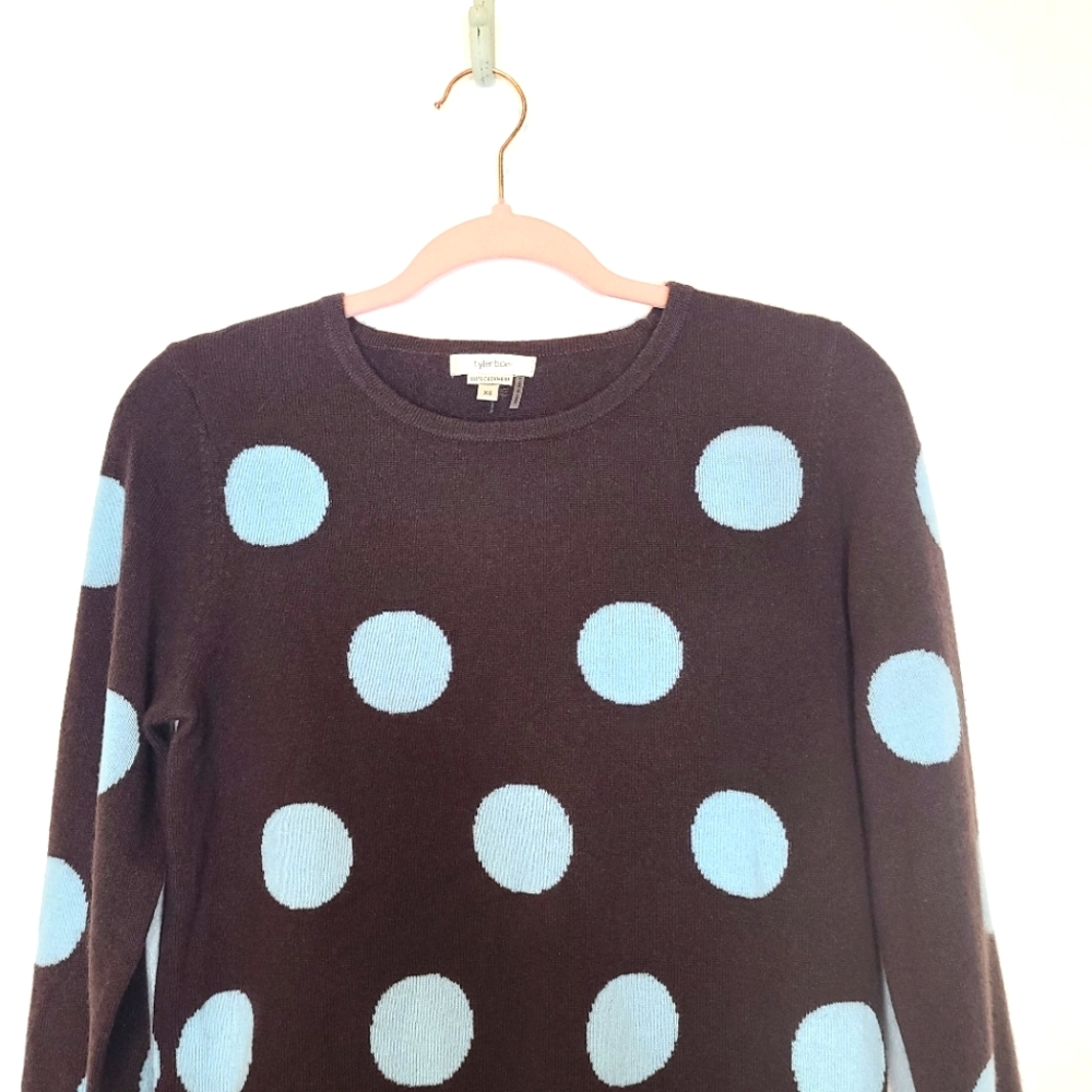 Tyler Boe Polka Dots Cashmere 100% Crewneck Sweater in Chocolate Brown - Picture 4 of 10